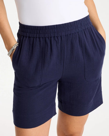 Chico's Gauze Cotton Shorts Passport Blue