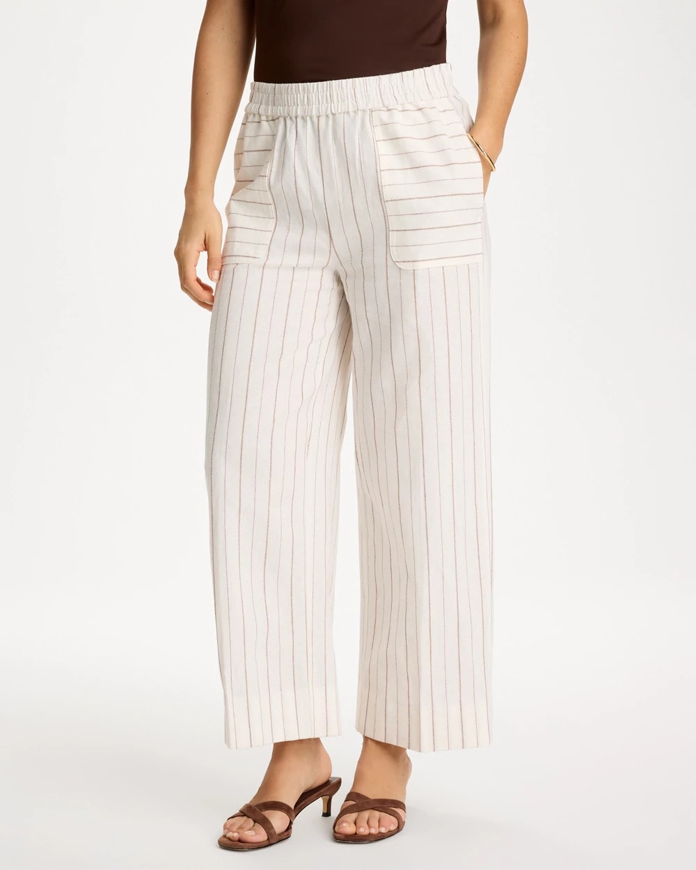 Chico's Pinstriped Linen-Cotton Crop Pant Natural