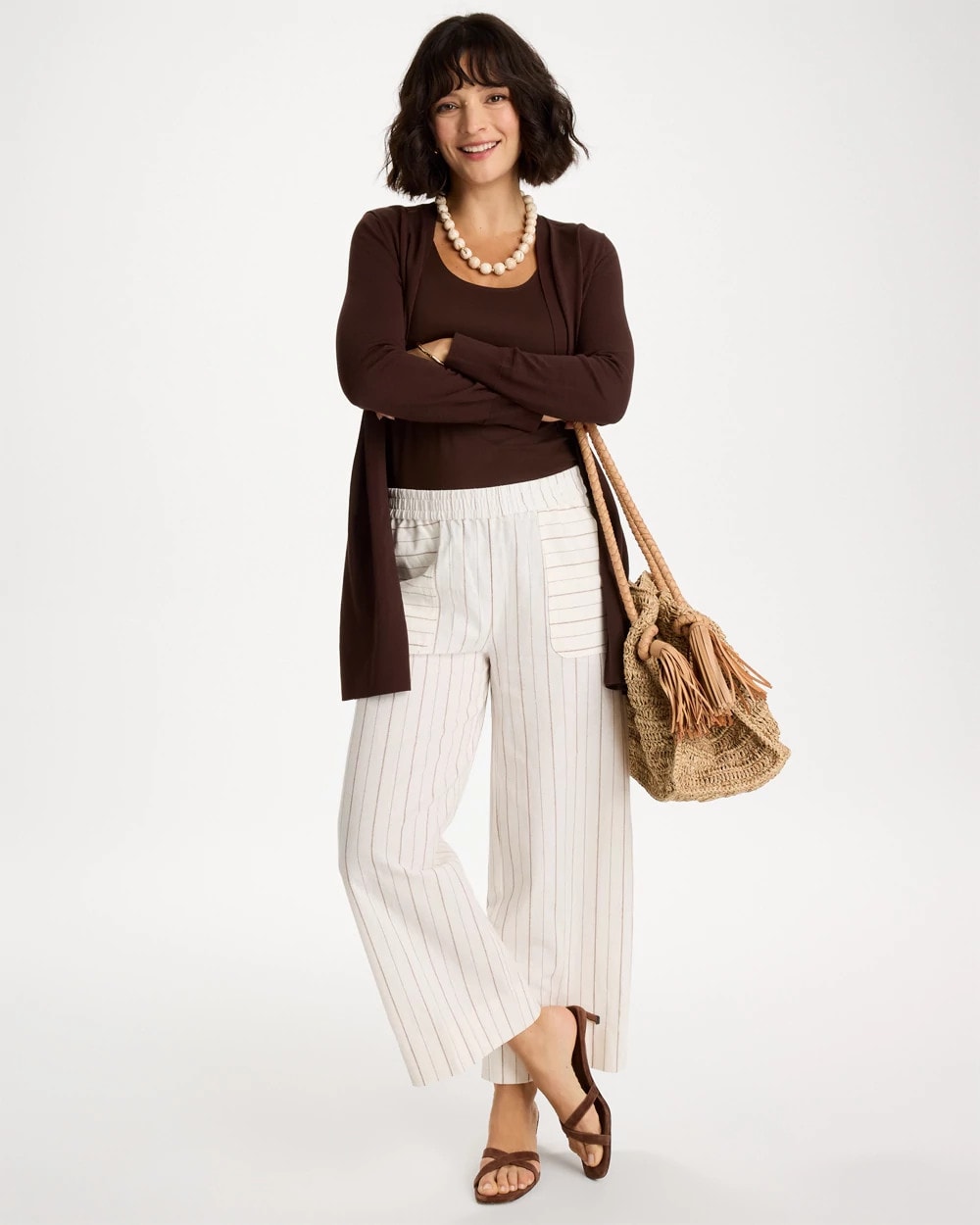 Chico's Pinstriped Linen-Cotton Crop Pant Natural