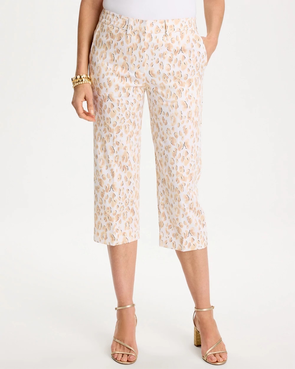 Chico's Animal Print Emme Sateen Straight Capri Pants Mocha Mousse