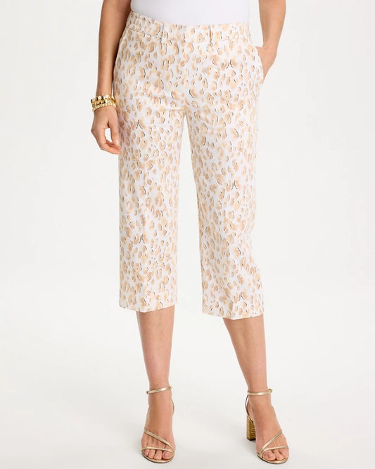 Chico's Animal Print Emme Sateen Straight Capri Pants Mocha Mousse