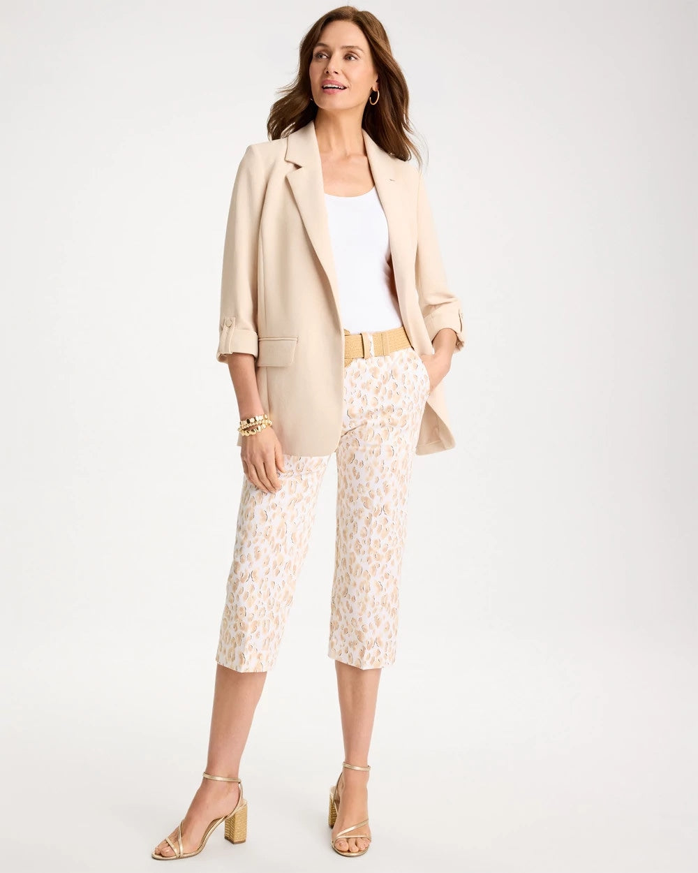 Chico's Animal Print Emme Sateen Straight Capri Pants Mocha Mousse