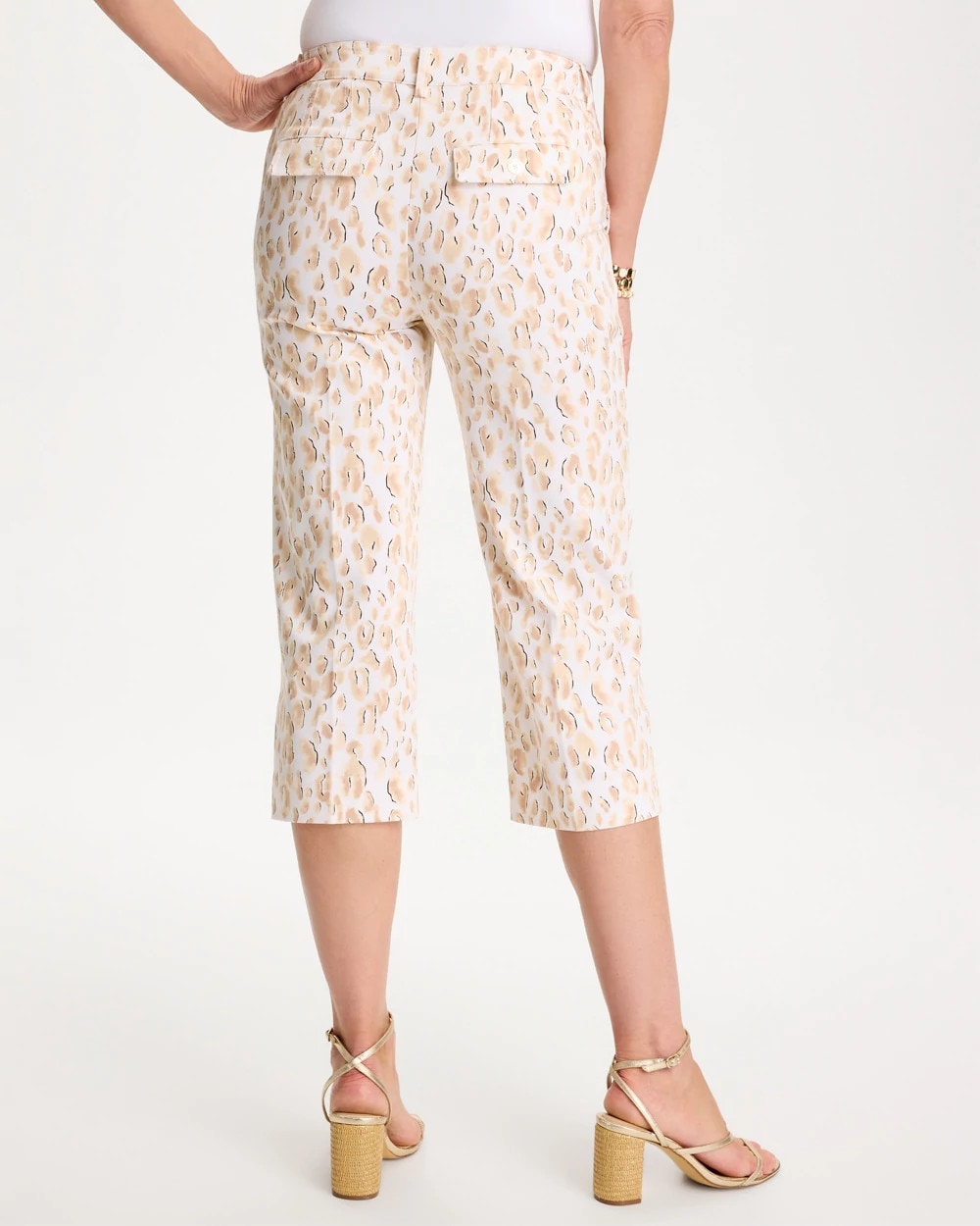 Chico's Animal Print Emme Sateen Straight Capri Pants Mocha Mousse