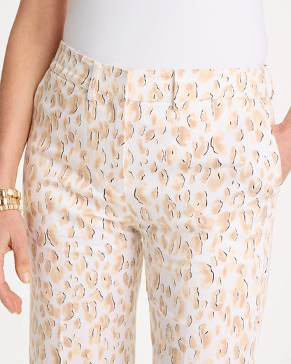 Chico's Animal Print Emme Sateen Straight Capri Pants Mocha Mousse