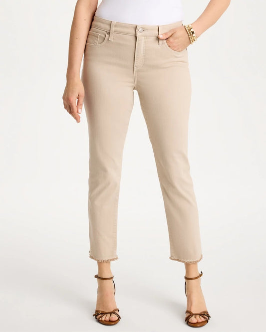 Chico's Girlfriend Slim Frayed Crop Jeans Smokey Taupe