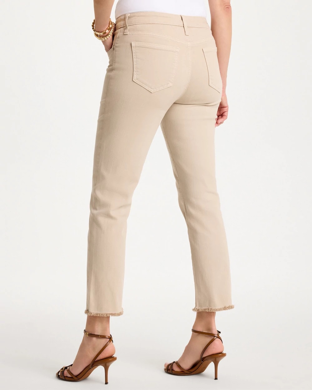 Chico's Girlfriend Slim Frayed Crop Jeans Smokey Taupe