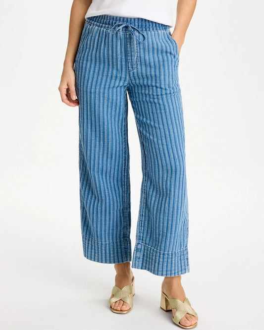 Chico's Gauze Striped Wide Crop Jean Blue Stripe