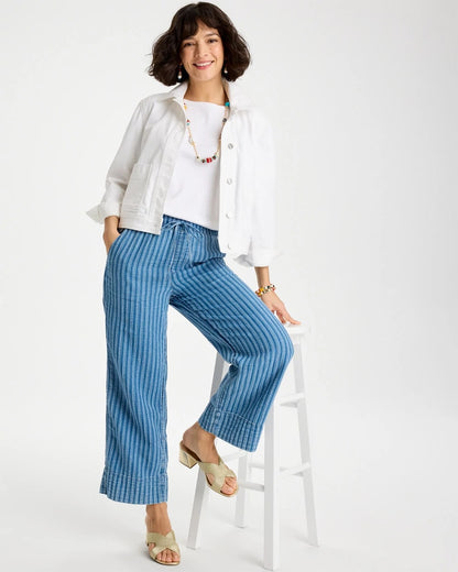 Chico's Gauze Striped Wide Crop Jean Blue Stripe
