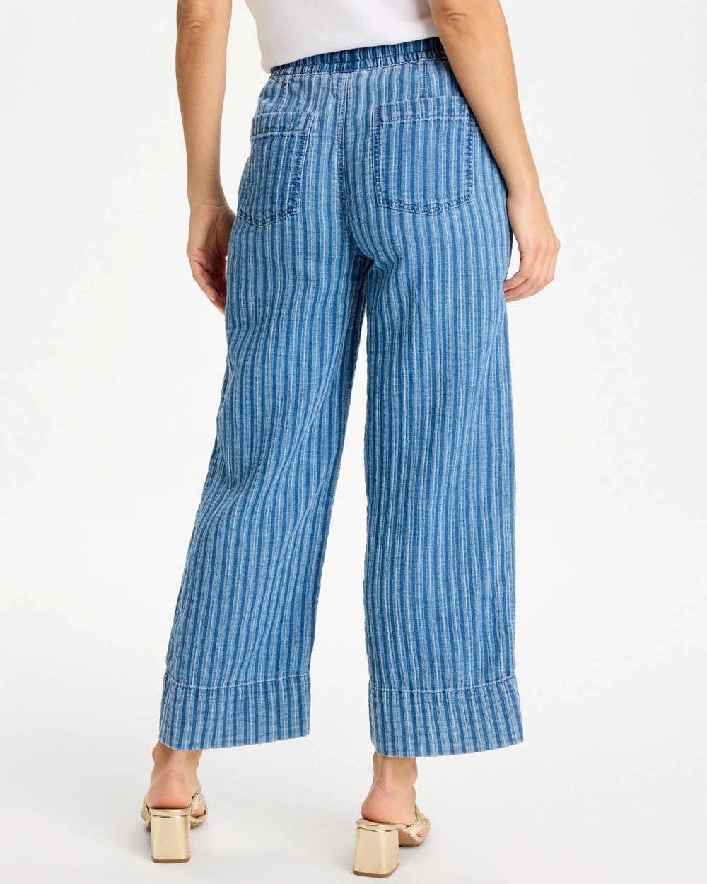Chico's Gauze Striped Wide Crop Jean Blue Stripe