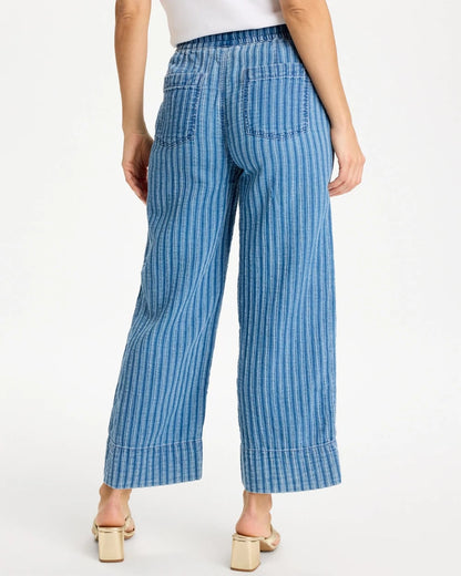 Chico's Gauze Striped Wide Crop Jean Blue Stripe