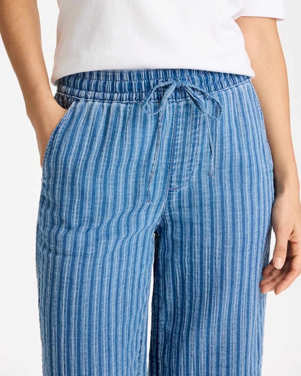 Chico's Gauze Striped Wide Crop Jean Blue Stripe