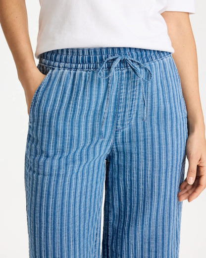 Chico's Gauze Striped Wide Crop Jean Blue Stripe