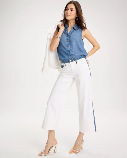 Chico's Girlfriend Straight Colorblock Jeans Alabaster