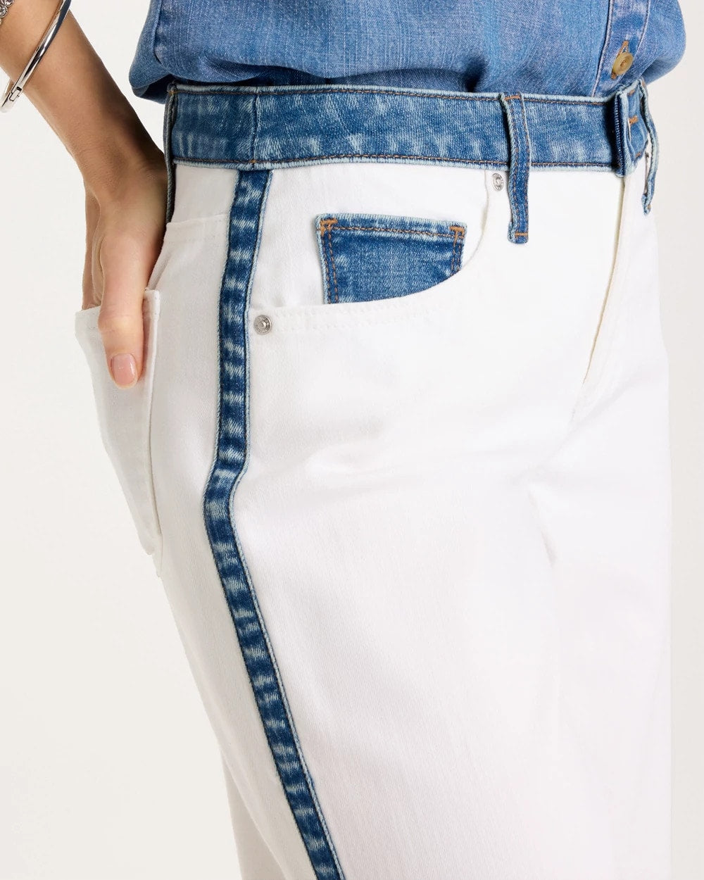 Chico's Girlfriend Straight Colorblock Jeans Alabaster