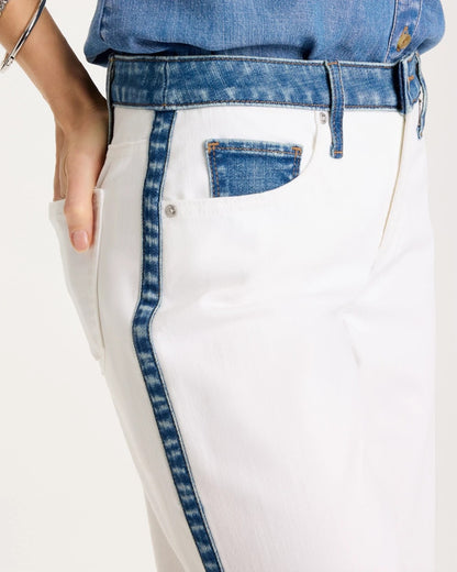 Chico's Girlfriend Straight Colorblock Jeans Alabaster
