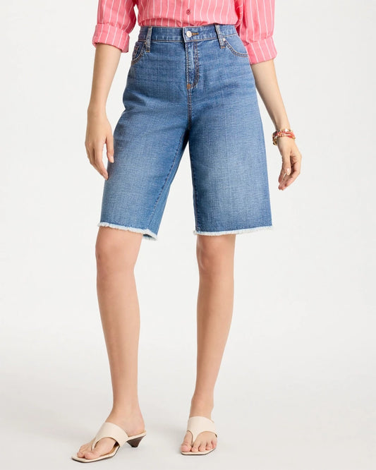 Chico's Boyfriend Frayed Jean Shorts Aquaria Indigo