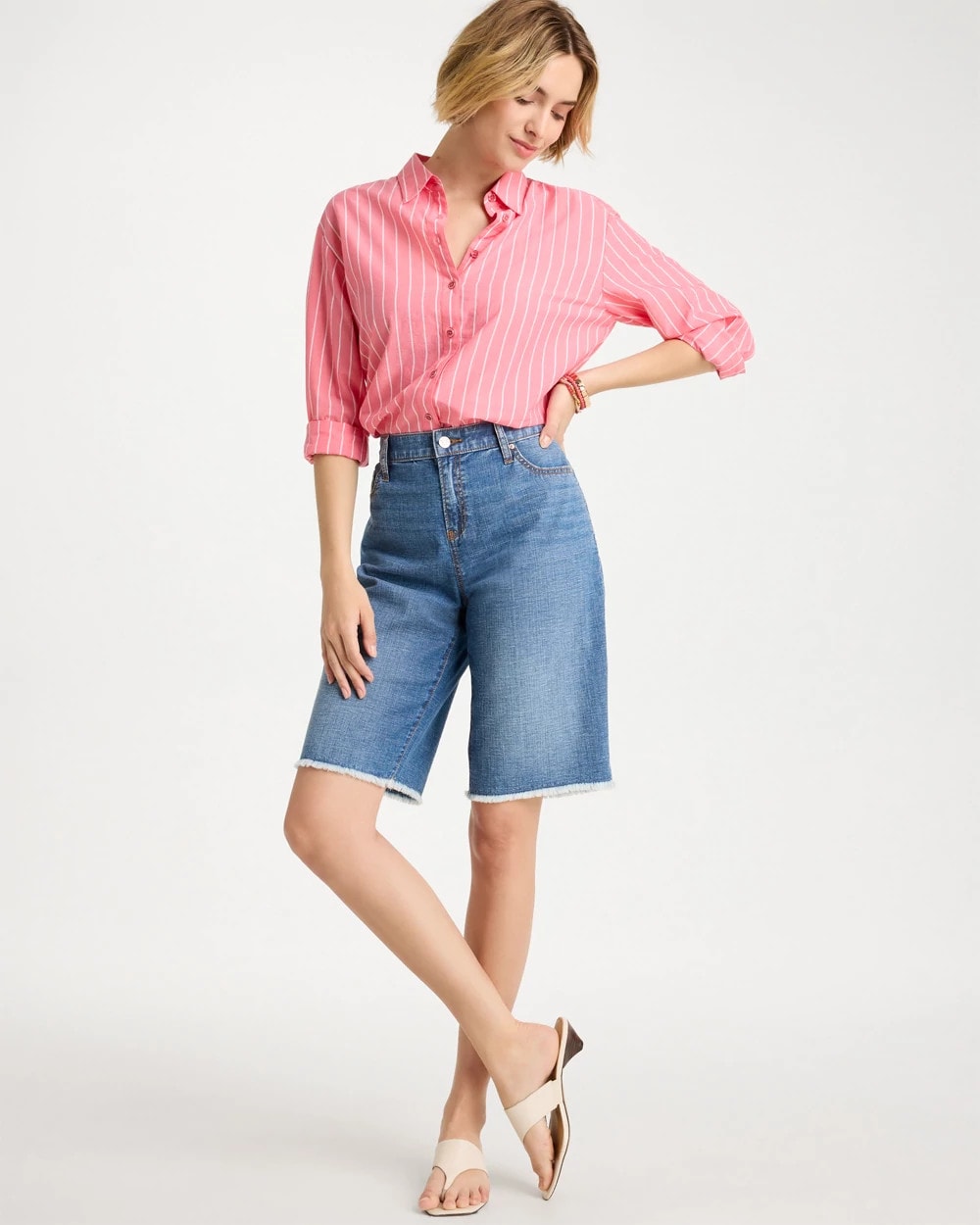 Chico's Boyfriend Frayed Jean Shorts Aquaria Indigo