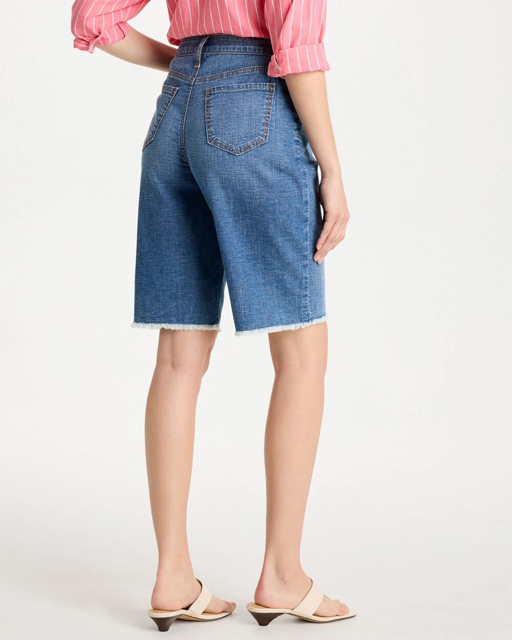 Chico's Boyfriend Frayed Jean Shorts Aquaria Indigo