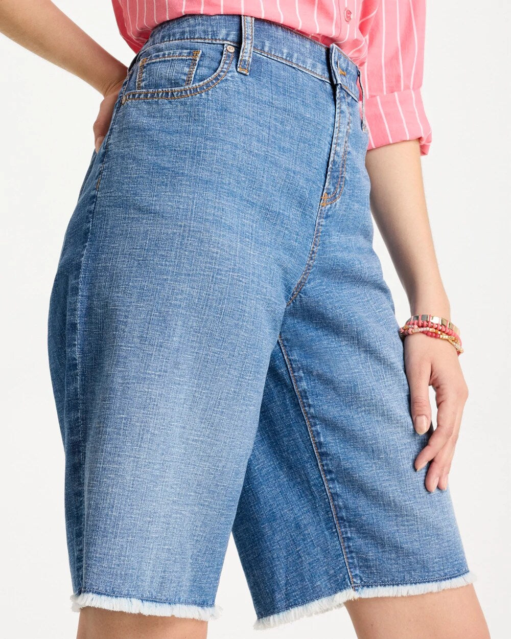 Chico's Boyfriend Frayed Jean Shorts Aquaria Indigo