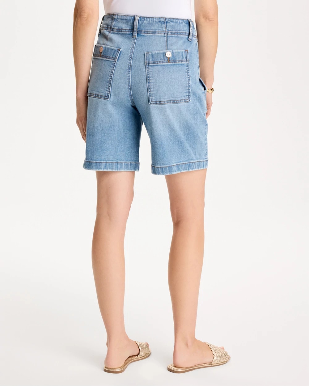 Chico's Pull-On Scallop Button Jean Shorts Blue Jay Indigo