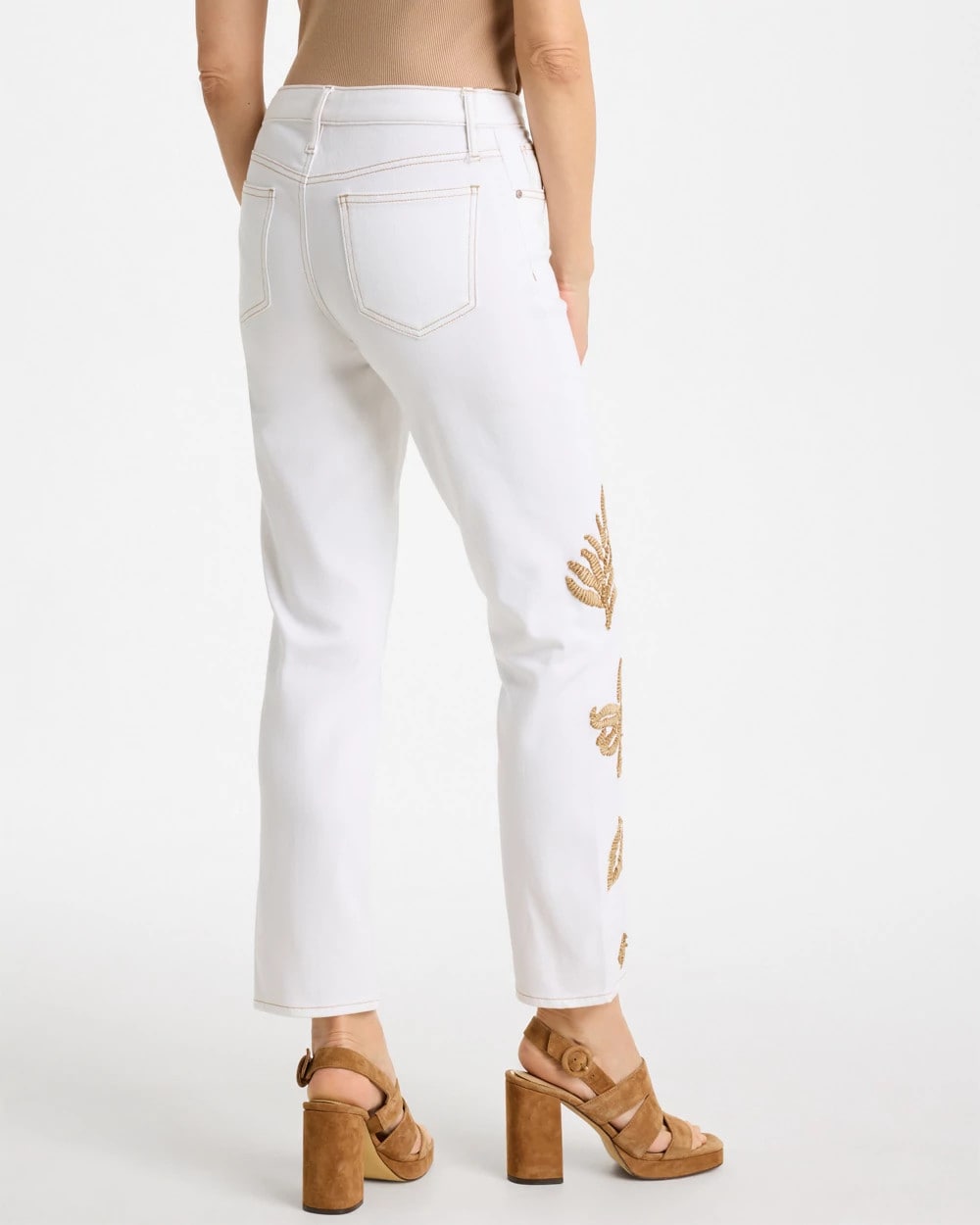 Chico's Girlfriend Slim Raffia Palm Crop Jeans Alabaster