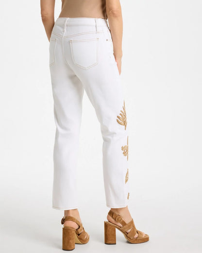 Chico's Girlfriend Slim Raffia Palm Crop Jeans Alabaster