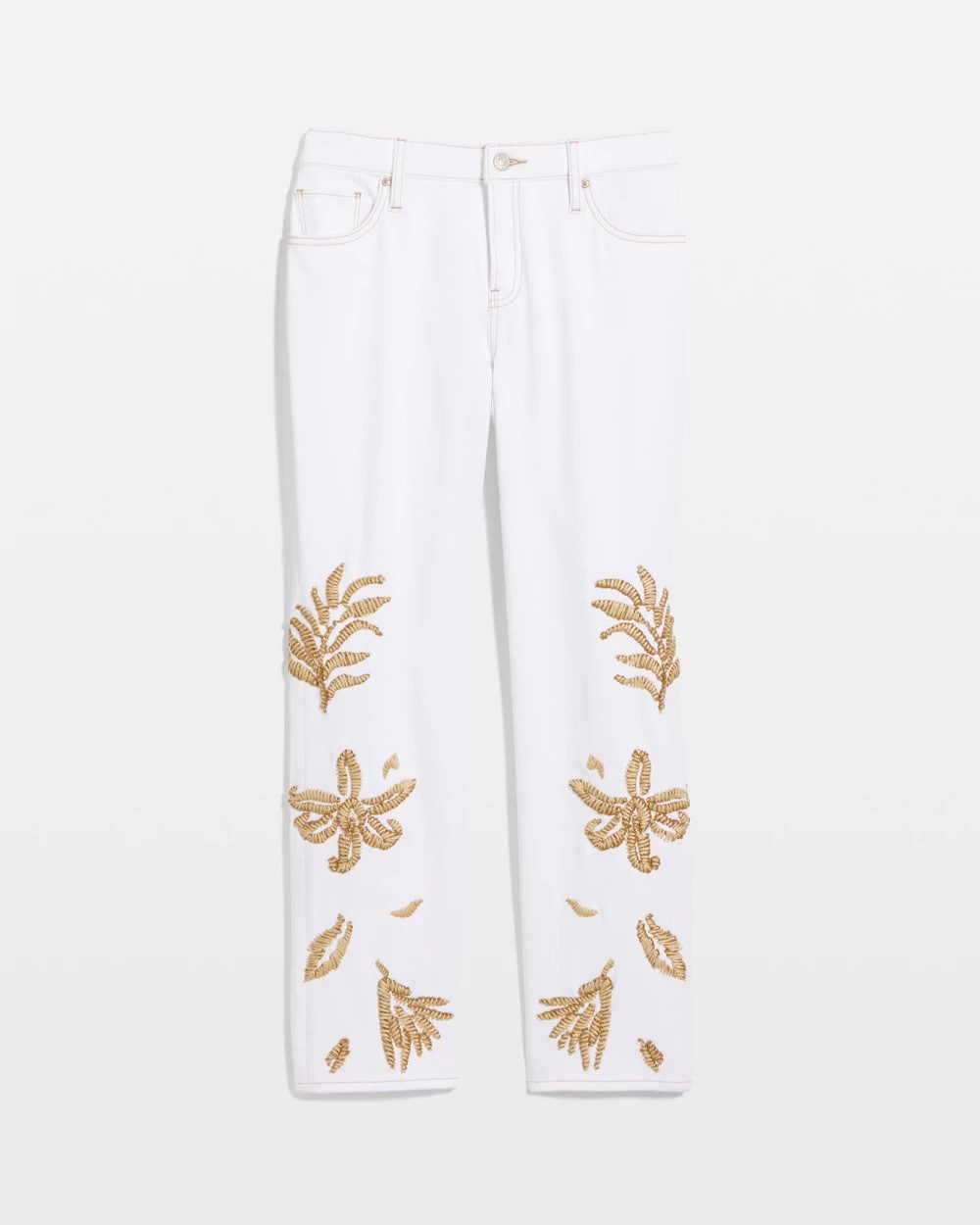 Chico's Girlfriend Slim Raffia Palm Crop Jeans Alabaster