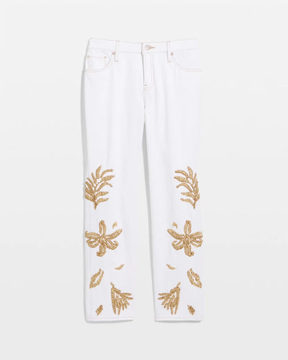 Chico's Girlfriend Slim Raffia Palm Crop Jeans Alabaster