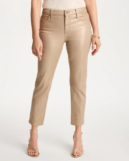 Chico's Girlfriend Slim Coated Crop Jeans Gold Foil Coated