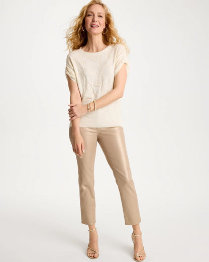 Chico's Girlfriend Slim Coated Crop Jeans Gold Foil Coated
