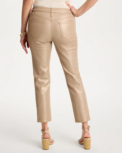 Chico's Girlfriend Slim Coated Crop Jeans Gold Foil Coated
