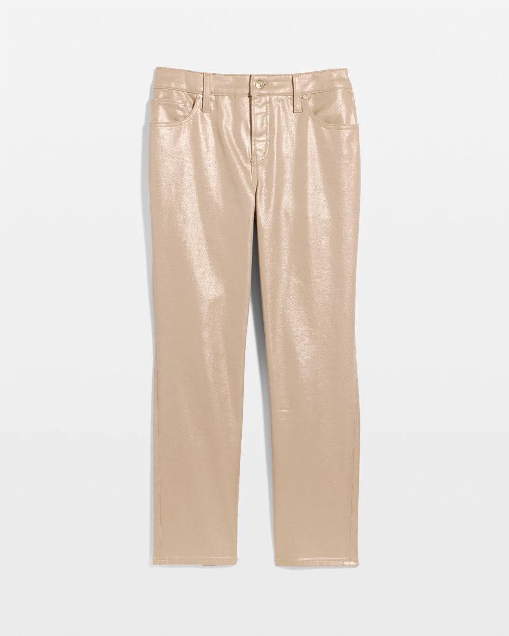 Chico's Girlfriend Slim Coated Crop Jeans Gold Foil Coated