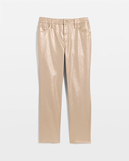 Chico's Girlfriend Slim Coated Crop Jeans Gold Foil Coated