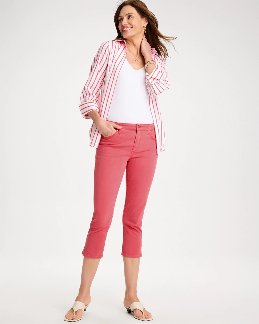 Chico's Girlfriend Slim Capri Jeans Calypso Coral
