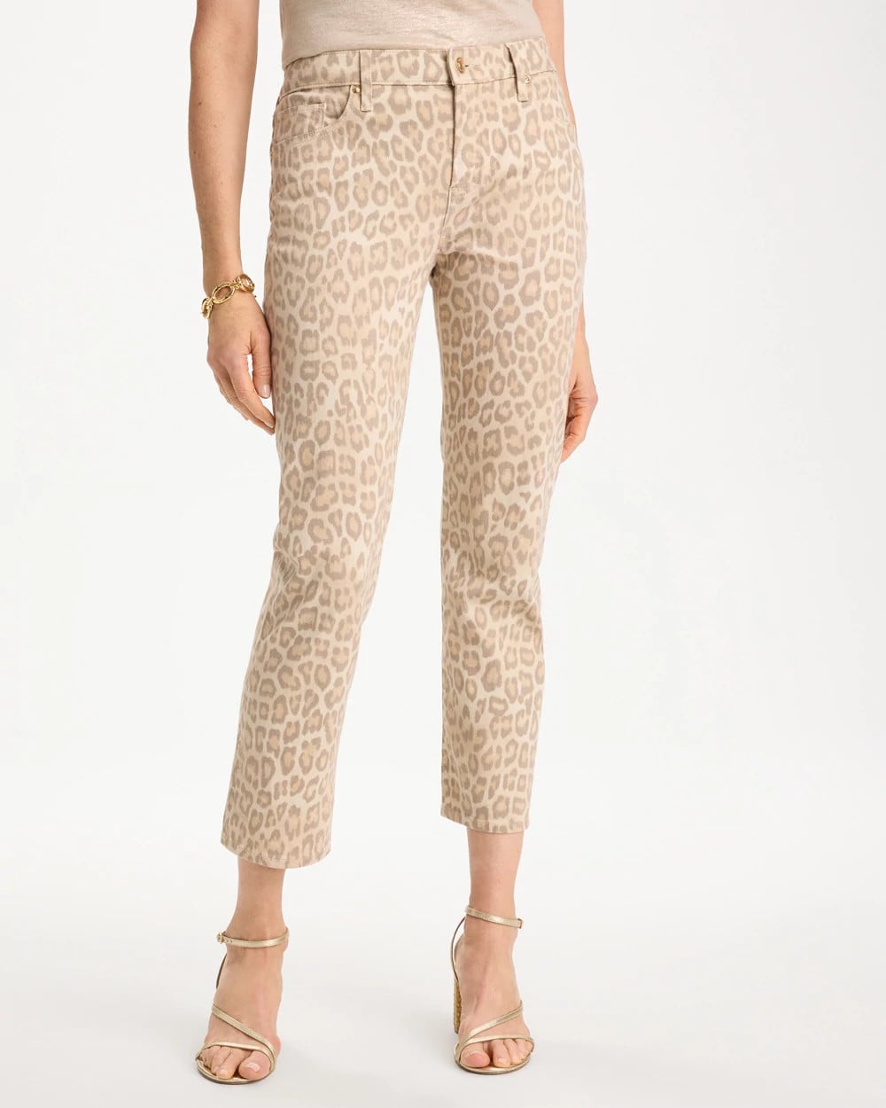 Chico's Animal Print Girlfriend Slim Cropped Jeans Classic Animal