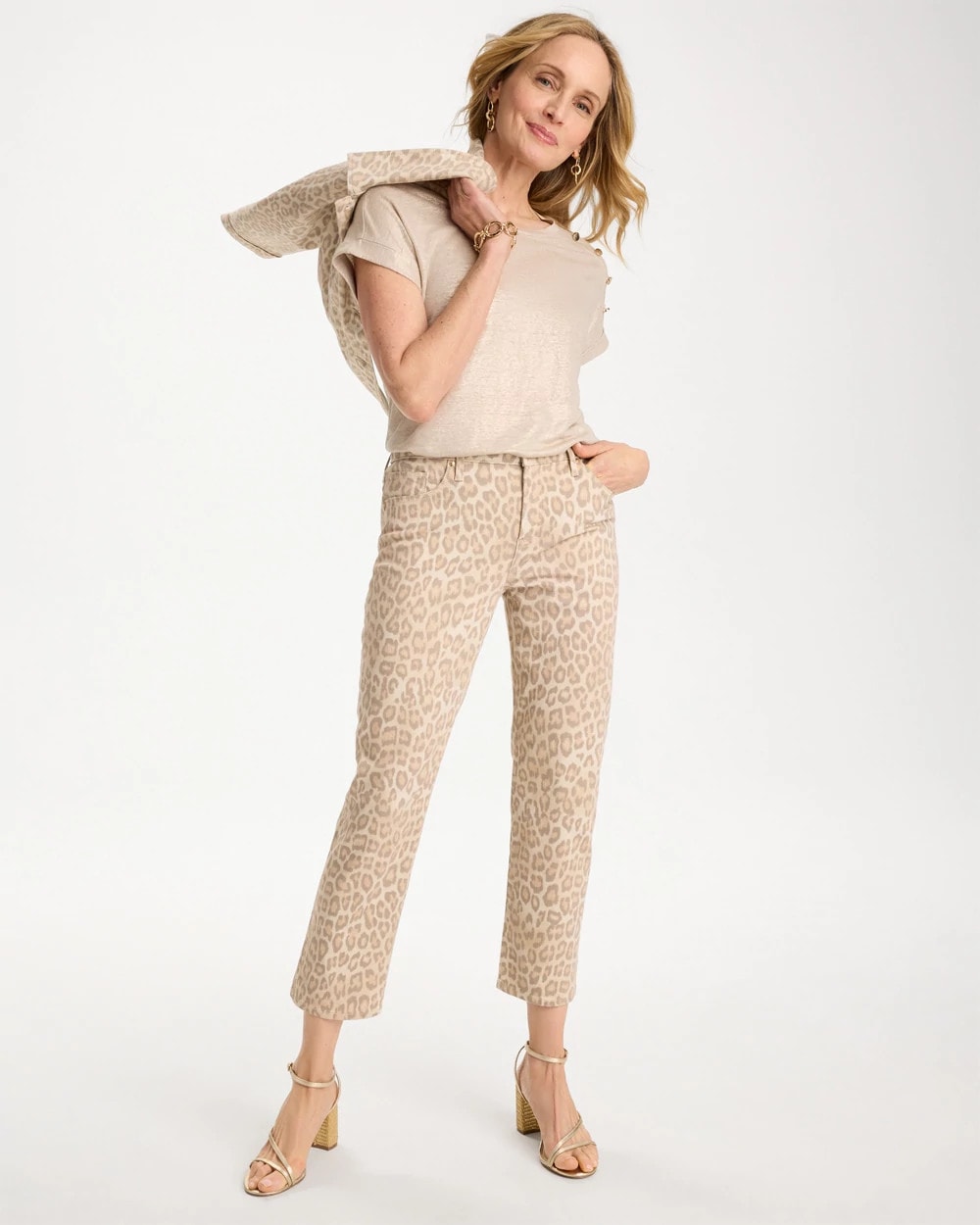 Chico's Animal Print Girlfriend Slim Cropped Jeans Classic Animal