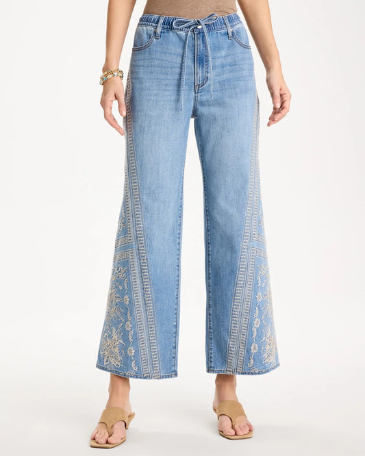 Chico's Floral Geo Wide-Leg Drawstring Jeans Indigo