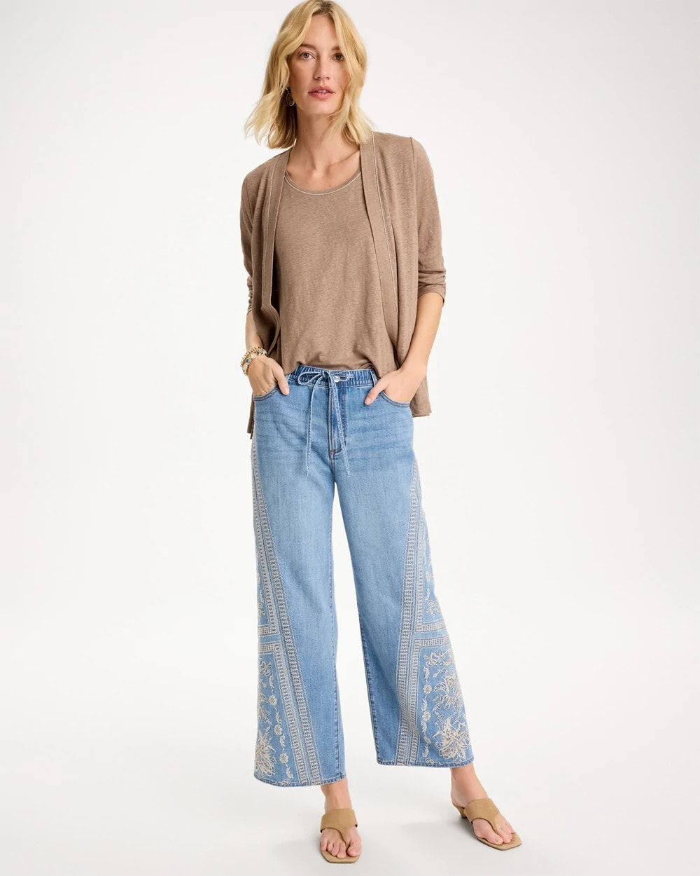Chico's Floral Geo Wide-Leg Drawstring Jeans Indigo
