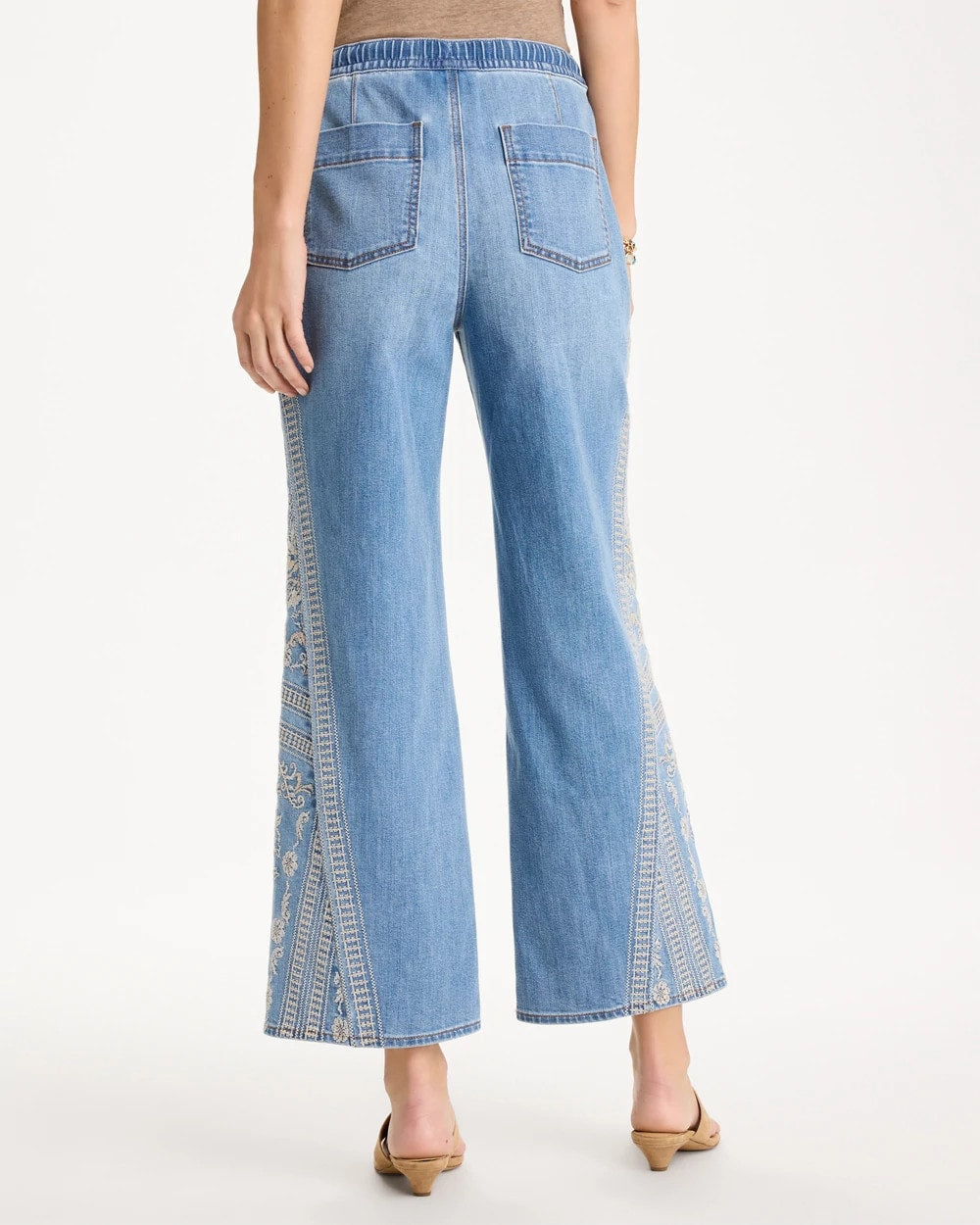 Chico's Floral Geo Wide-Leg Drawstring Jeans Indigo