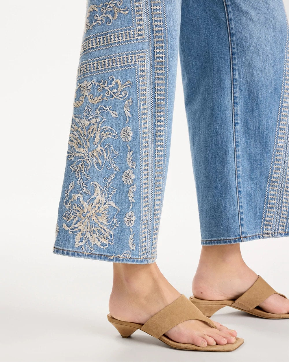 Chico's Floral Geo Wide-Leg Drawstring Jeans Indigo