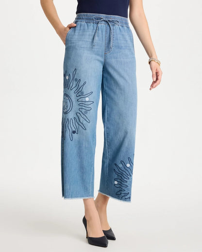 Chico's Embellished Ultra Lightweight Crop Jeans Caressa Indigo