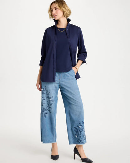 Chico's Embellished Ultra Lightweight Crop Jeans Caressa Indigo