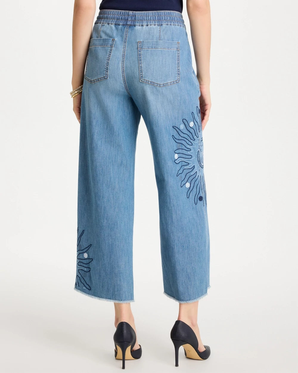 Chico's Embellished Ultra Lightweight Crop Jeans Caressa Indigo
