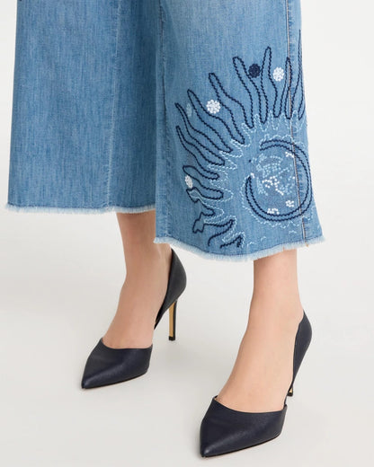 Chico's Embellished Ultra Lightweight Crop Jeans Caressa Indigo