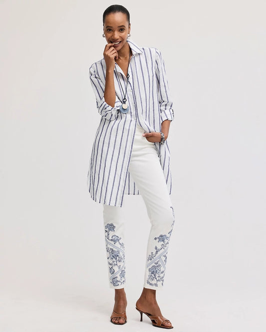 Chico's Embroidered Girlfriend Slim Ankle Jeans Alabaster