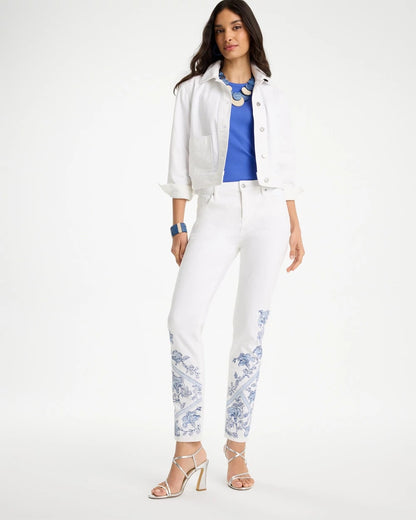 Chico's Embroidered Girlfriend Slim Ankle Jeans Alabaster