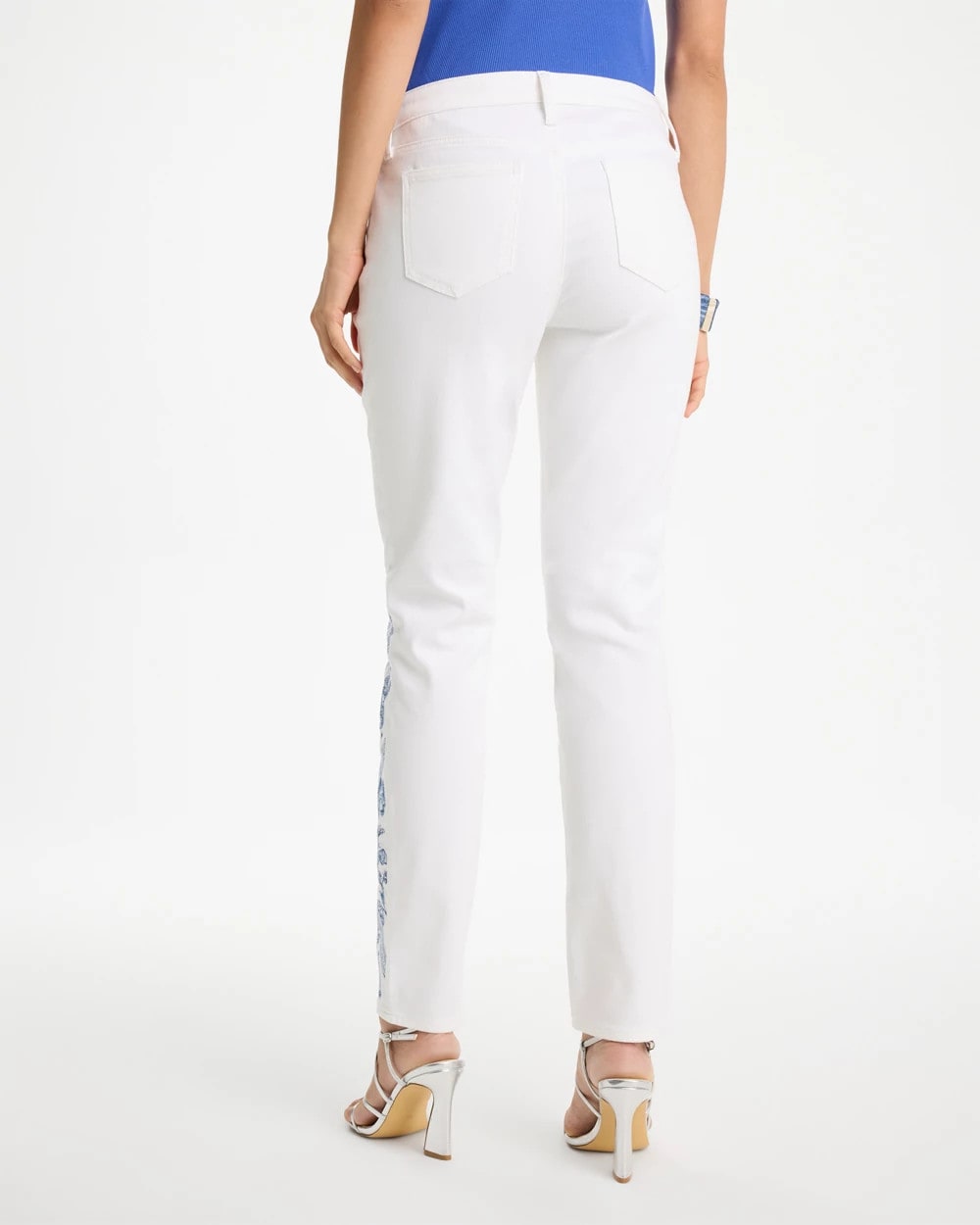 Chico's Embroidered Girlfriend Slim Ankle Jeans Alabaster