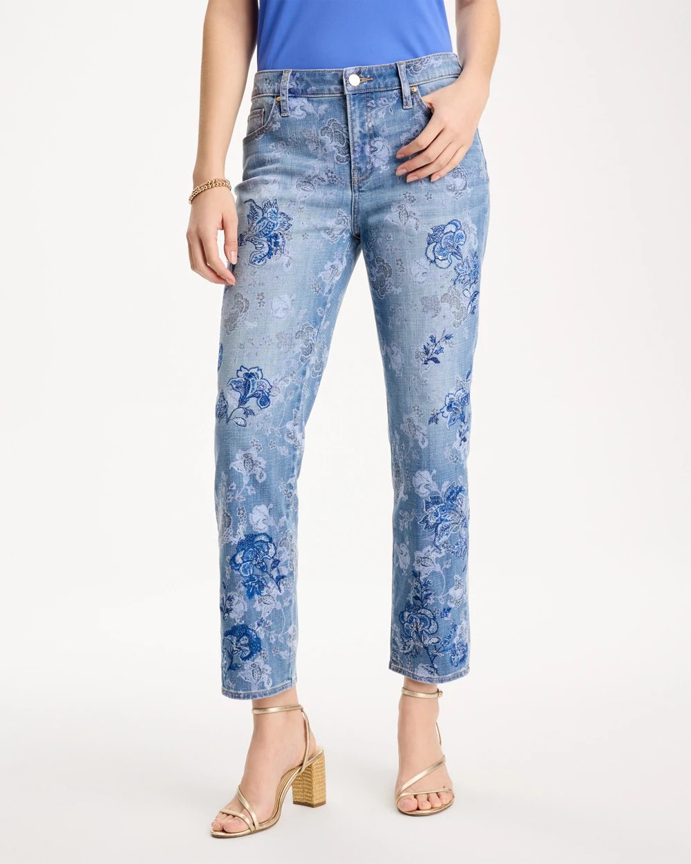 Chico's Embellished Girlfriend Crop Jean Underwater Indigo