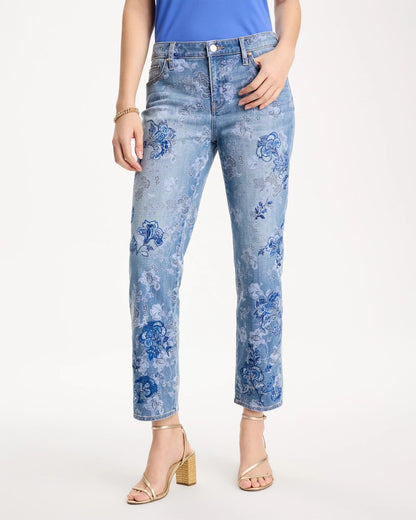 Chico's Embellished Girlfriend Crop Jean Underwater Indigo