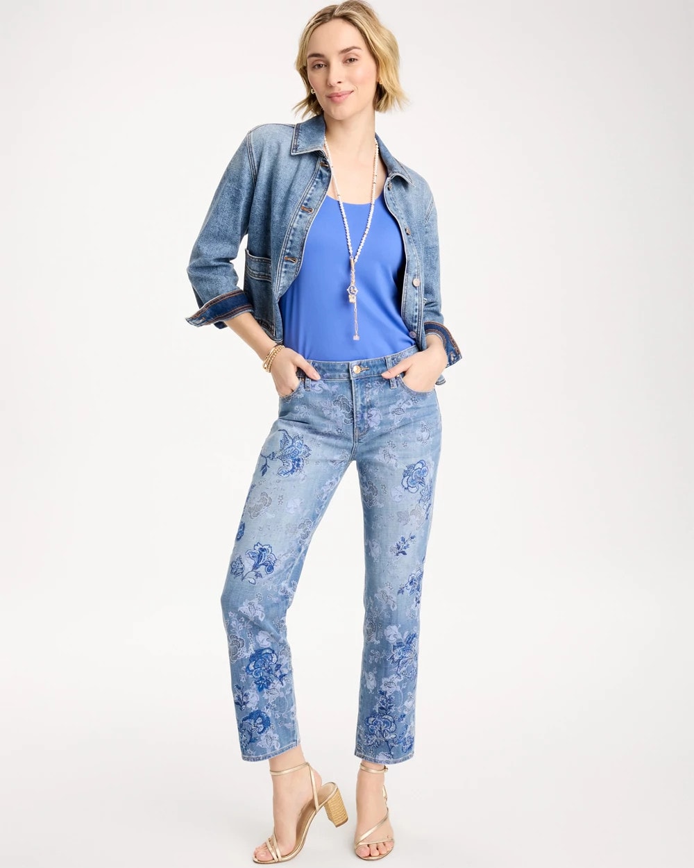 Chico's Embellished Girlfriend Crop Jean Underwater Indigo